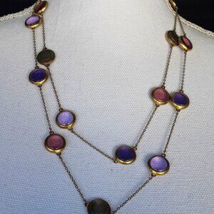 Vintage Rare Coach Medallion Logo & Multi-colour Glass Necklace 44 Inch